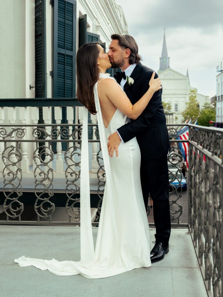 Minimalist satin bridal gown with square neckline