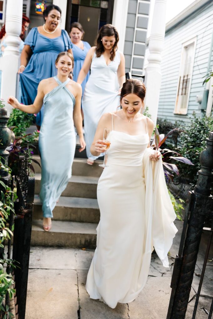 Satin wedding dress detail with structured skirt