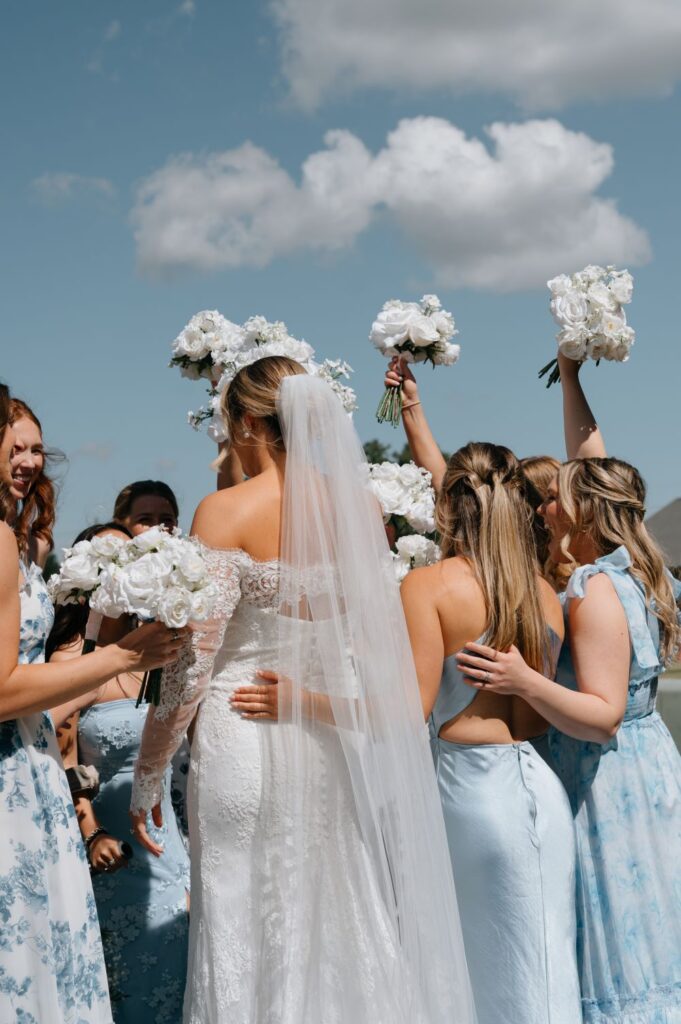 Bridal fabric guide featuring satin and silk dresses