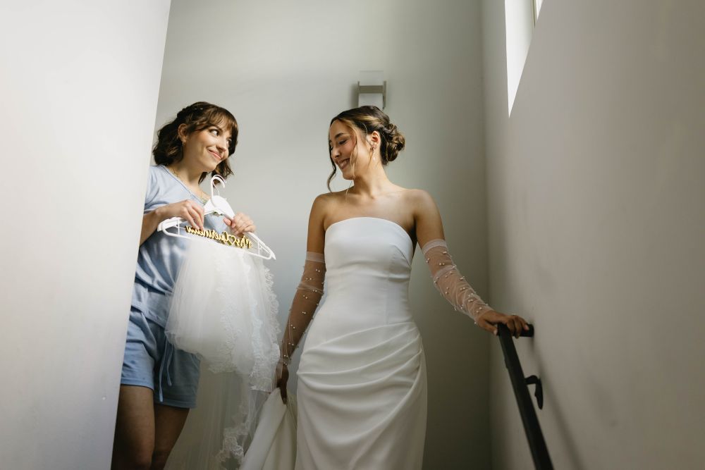 Modern bridal fashion featuring silk fabric